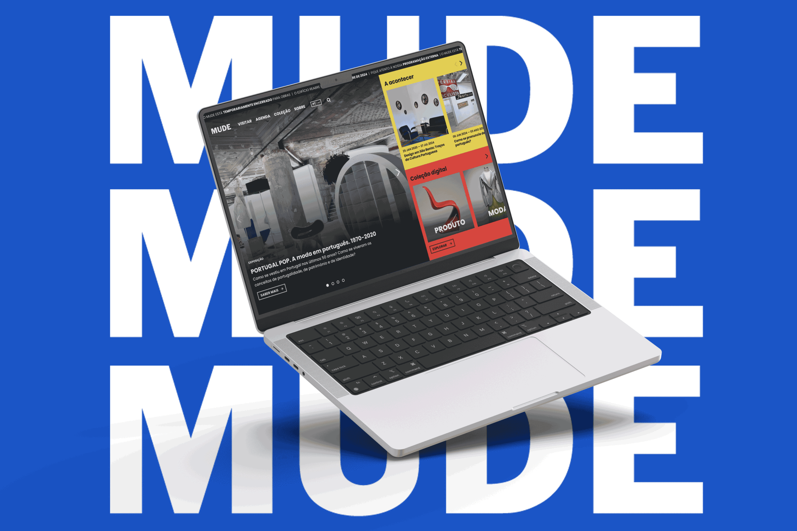 MUDE Museum project shown on a laptop