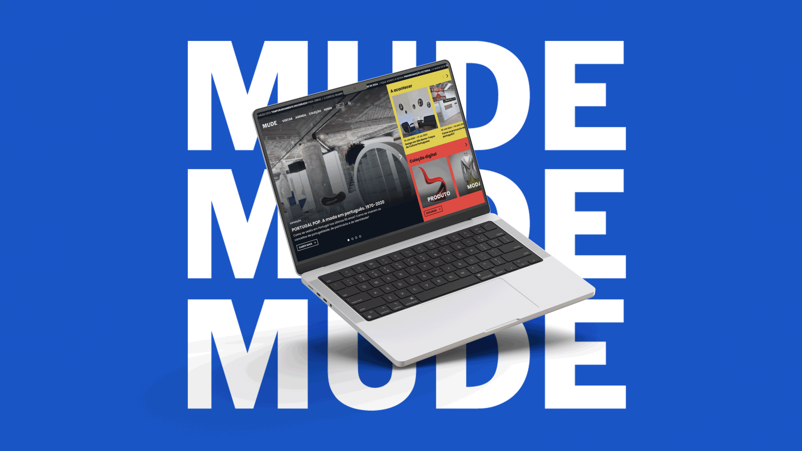 MUDE redesign shown on a laptop